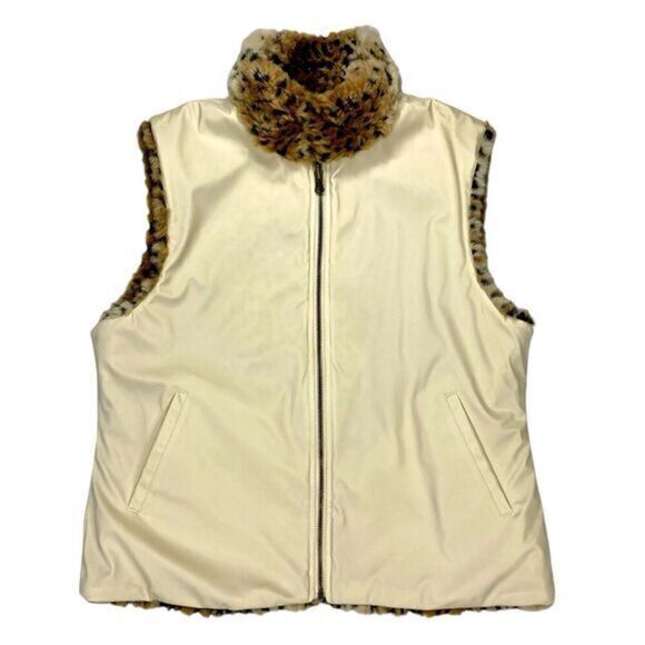 FUDA Studios Reversible Vest Womens M Cheetah Print Faux Fur Zip Stand Up Jacket - Picture 7 of 12